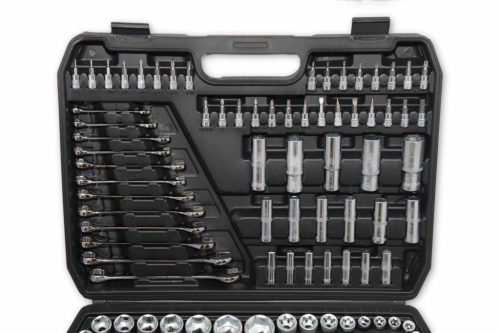 216 db-os dugókulcs készlet, 1/4", 3/8", 1/2"-os racsnikkal és villáskulcsokkal