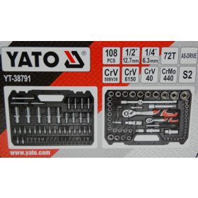 YATO 108 db-os dugókulcs készlet 1/2"-1/4"